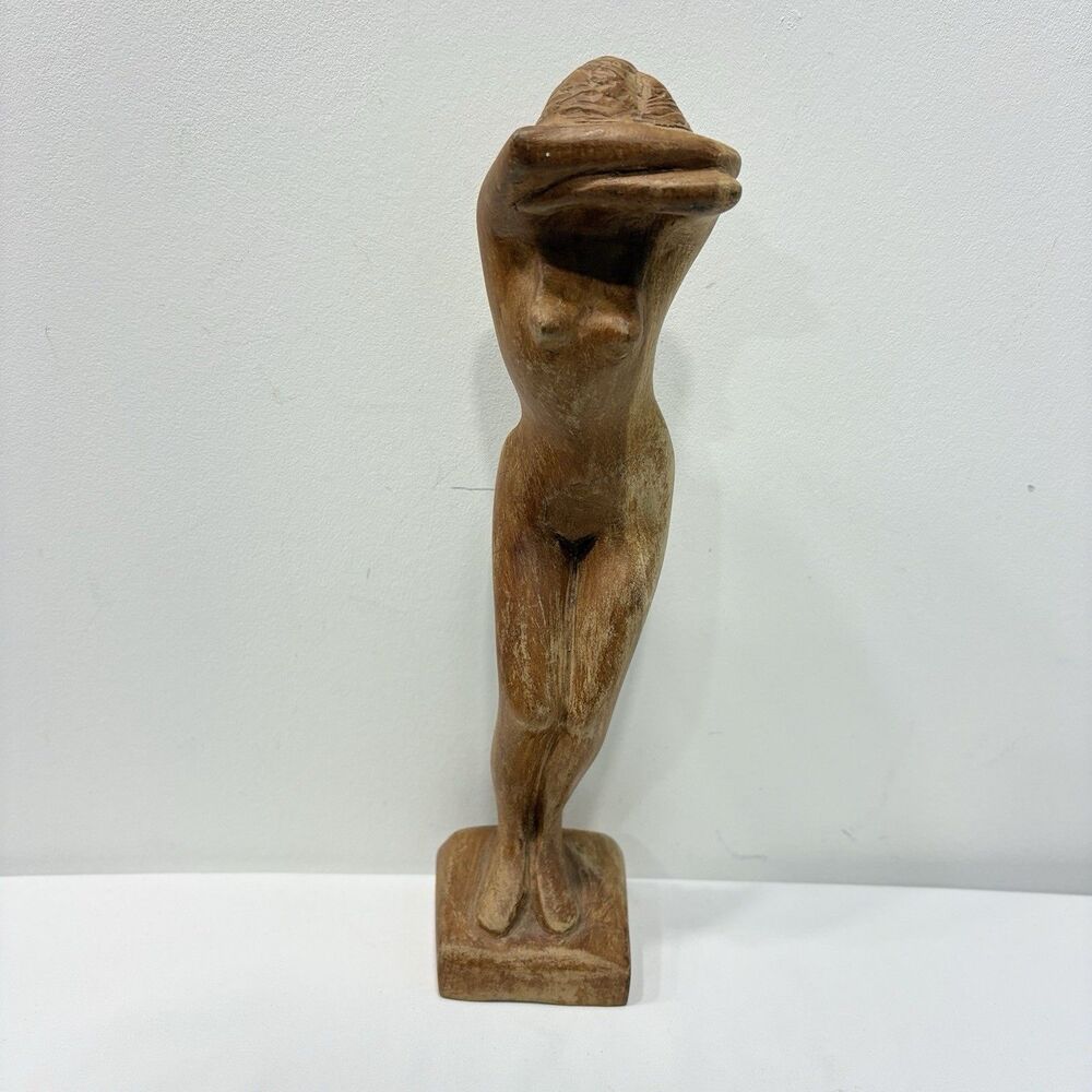 Female Wood Sculpture Nude MCM Midcentury Carving Wood Carved 11"